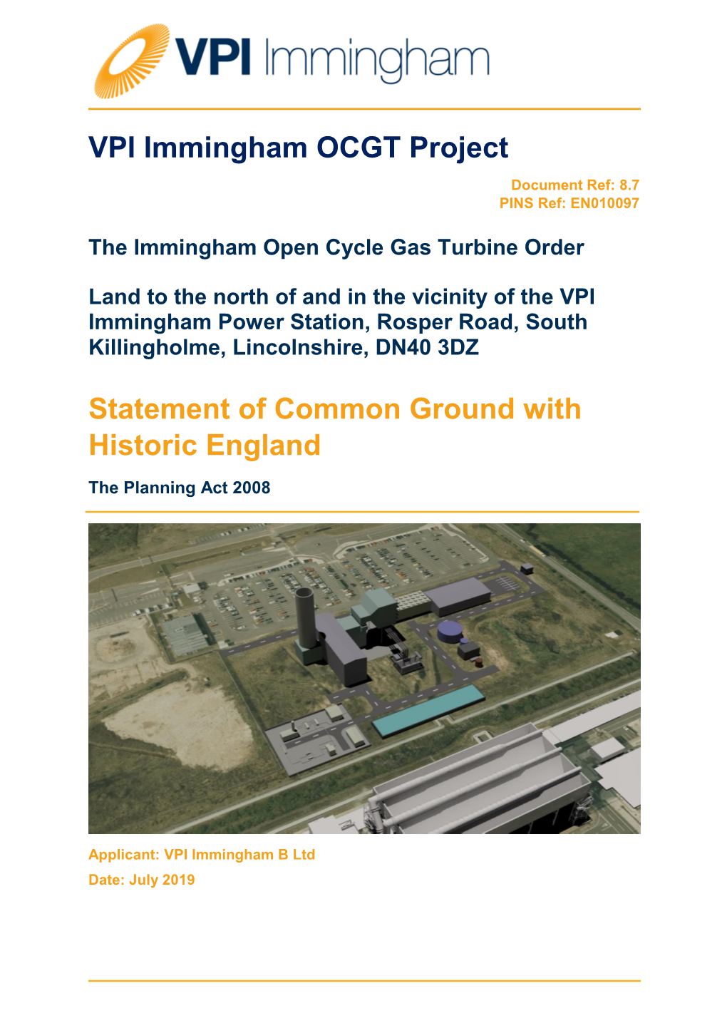 VPI Immingham OCGT Project Statement of Common Ground With