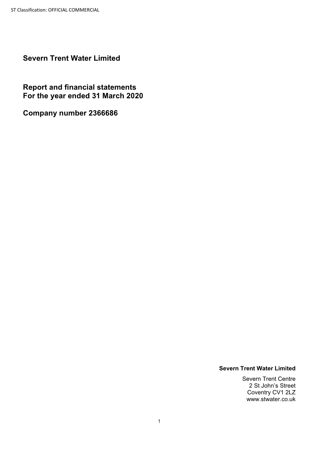 Severn Trent Water Limited Report and Financial Statements for The