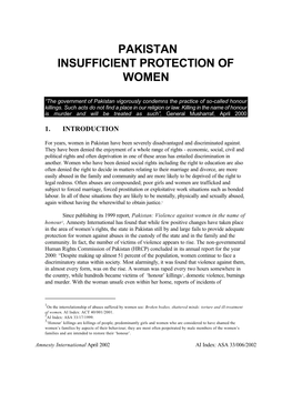 ASA 33/006/2002 Pakistan: Insufficient Protection of Women
