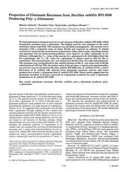 Properties of Glutamate Racemase from Bacillus Subtilis IFO 3336 Producing Poly-Ƒá-Glutamate1