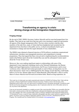 Driving Change at the Immigration Department (B)