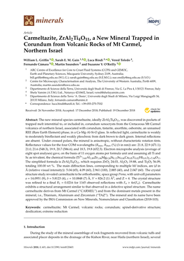 Carmeltazite, Zral2ti4o11, a New Mineral Trapped in Corundum from Volcanic Rocks of Mt Carmel, Northern Israel