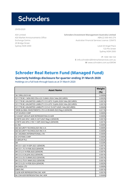 Quarterly Portfolio Disclosure