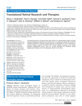 Translational Retinal Research and Therapies