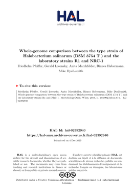 (DSM 3754 T ) and the Laboratory Strains R1 and NRC-1 Friedhelm Pfeiffer, Gerald Losensky, Anita Marchfelder, Bianca Habermann, Mike Dyall-Smith