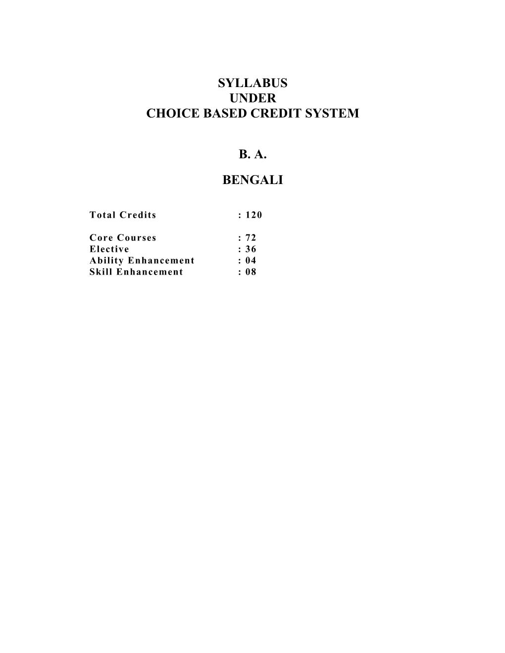 Syllabus Under Choice Based Credit System B. A. Bengali