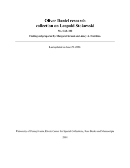 Oliver Daniel Research Collection on Leopold Stokowski Ms