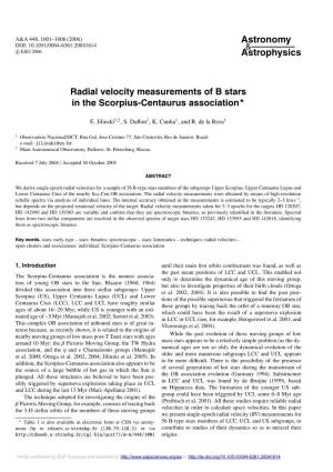 Radial Velocity Measurements of B Stars in the Scorpius-Centaurus Association