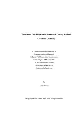 Women and Debt Litigation in Seventeenth Century Scotland