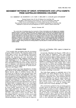 Movement Patterns of Great, Intermediate and Little Egrets from Australian Breeding Colonies. Corella