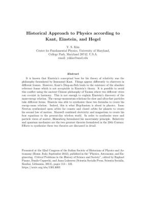 Historical Approach to Physics According to Kant, Einstein, and Hegel