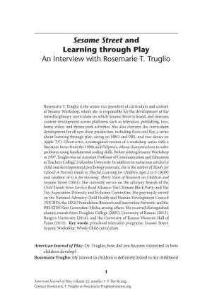 Sesame Street and Learning Through Play an Interview with Rosemarie T. Truglio