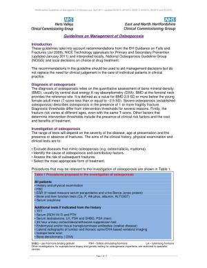 Guidelines on Management of Osteoporosis, April 2011 (Updated 04/2012, 06/2013, 09/2013, 04/2014, 09/2014 and 02/2015)