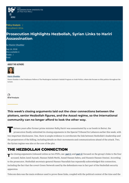 Prosecution Highlights Hezbollah, Syrian Links to Hariri Assassination by Hanin Ghaddar