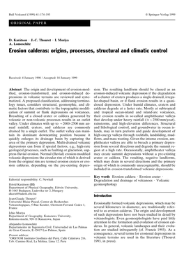 Erosion Calderas: Origins, Processes, Structural and Climatic Control