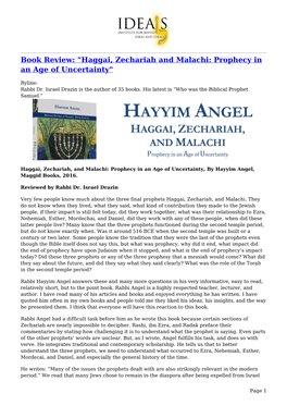 Book Review: "Haggai, Zechariah and Malachi: Prophecy in an Age of Uncertainty"