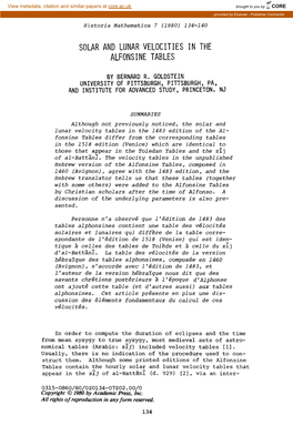 Solar and Lunar Velocities in the Alfonsine Tables