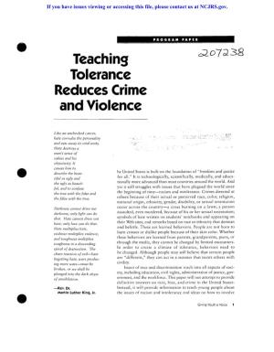 Teaching Tolerance Reduces Crime and Violence