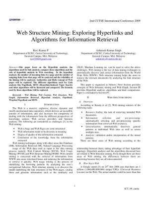 Web Structure Mining: Exploring Hyperlinks and Algorithms for Information Retrieval