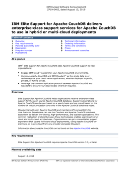 IBM Elite Support for Apache Couchdb Delivers Enterprise-Class Support Services for Apache Couchdb to Use in Hybrid Or Multi-Cloud Deployments