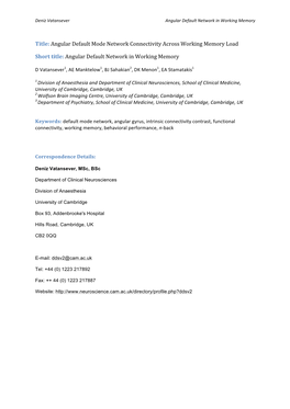 Title: Angular Default Mode Network Connectivity Across Working Memory Load