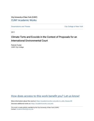 Climate Torts and Ecocide in the Context of Proposals for an International Environmental Court