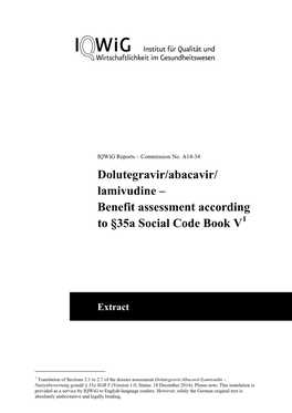 Dolutegravir/Abacavir/Lamivudine – Benefit Assessment Acc