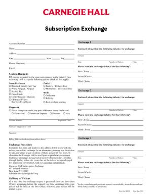 Carnegie Hall Subscription Exchange Form
