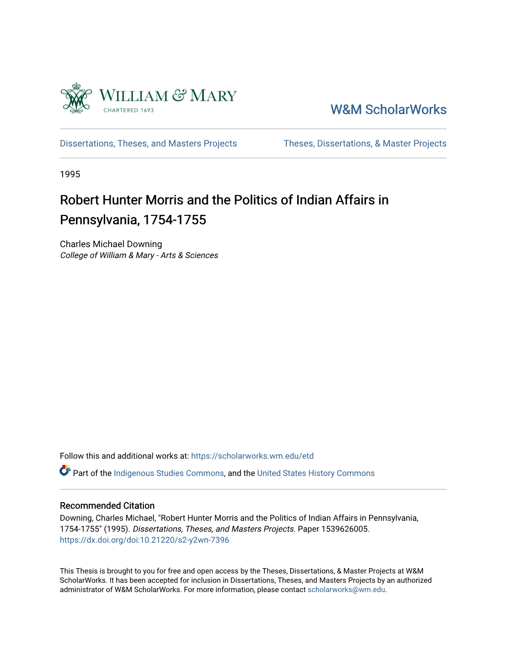 Robert Hunter Morris and the Politics of Indian Affairs in Pennsylvania, 1754-1755