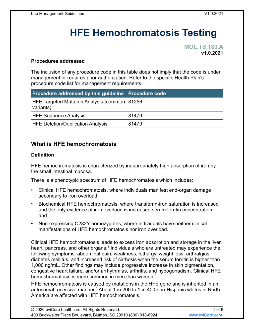 HFE Hemochromatosis Testing