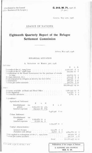 Eighteenth Quarterly Report of the Refugee Settlement Commission