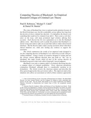 Competing Theories of Blackmail: an Empirical Research Critique of Criminal Law Theory