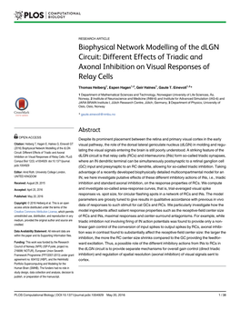Biophysical Network Modelling of the Dlgn Circuit: Different Effects of Triadic and Axonal Inhibition on Visual Responses of Relay Cells