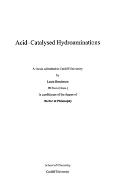 Acid-Catalysed Hydroaminations