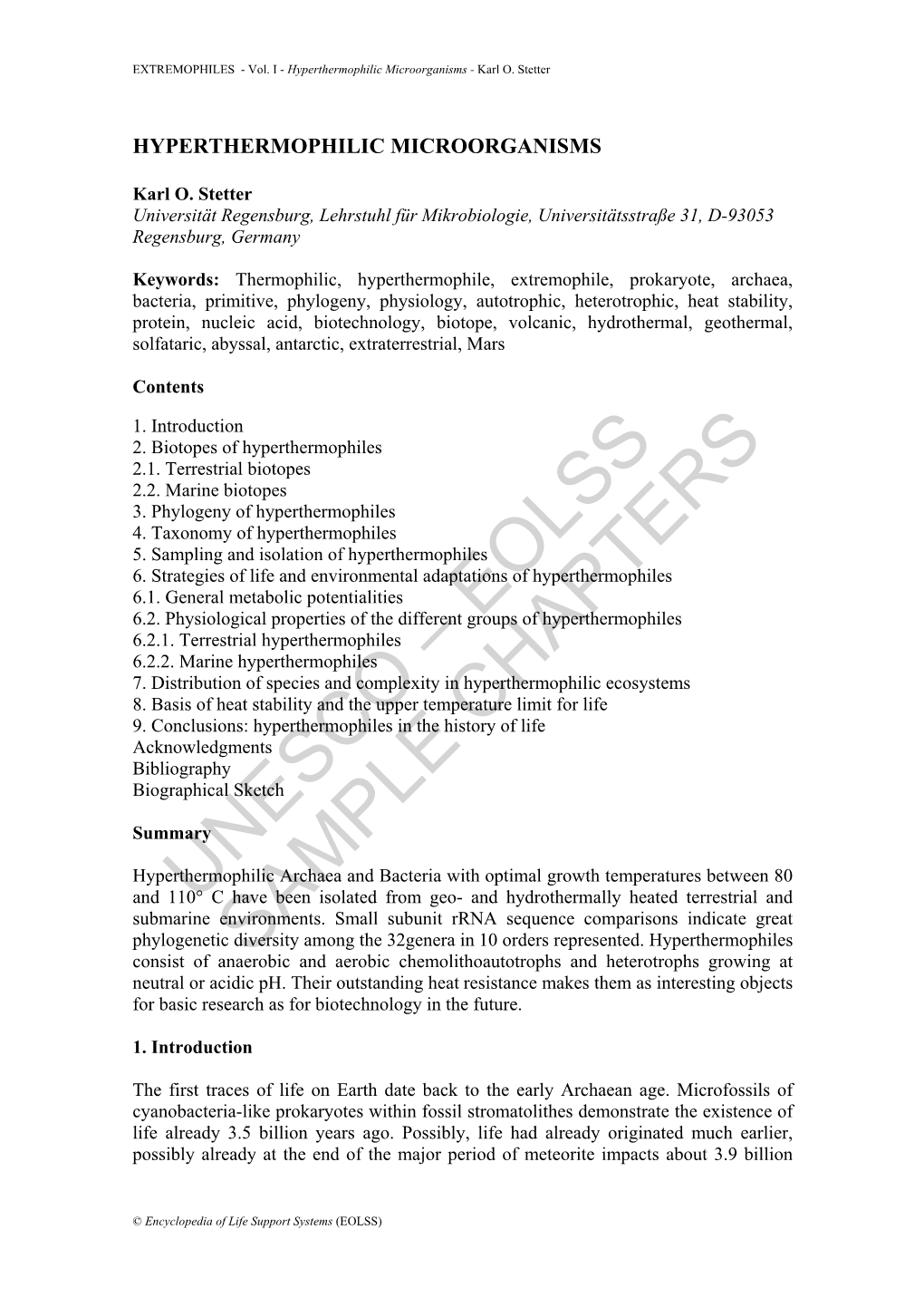 Hyperthermophilic Microorganisms - Karl O