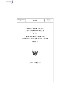 Proceedings of the United States Senate in the Impeachment Trial Of