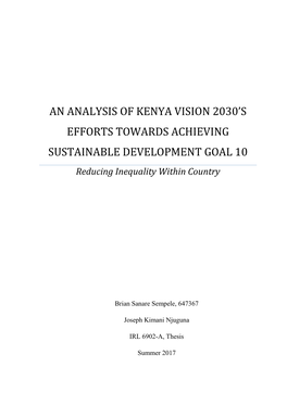 An Analysis of Kenya Vision 2030'S Efforts Towards