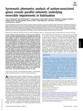 Systematic Phenomics Analysis of Autism-Associated Genes Reveals Parallel Networks Underlying Reversible Impairments in Habituation