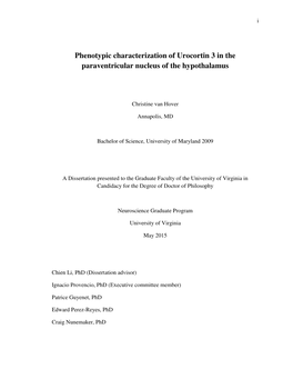 Phenotypic Characterization of Urocortin 3 in the Paraventricular Nucleus of the Hypothalamus