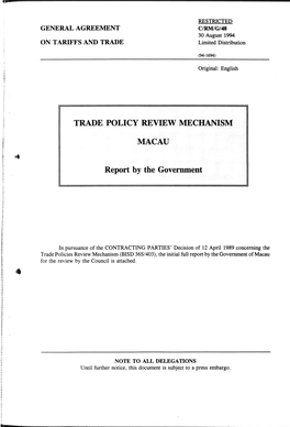 TRADE POLICY REVIEW MECHANISM MACAU Report By
