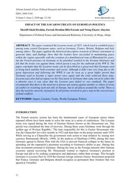 Impact of the Locarno Treaty on European Politics