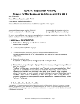 ISO 639-3 New Code Request