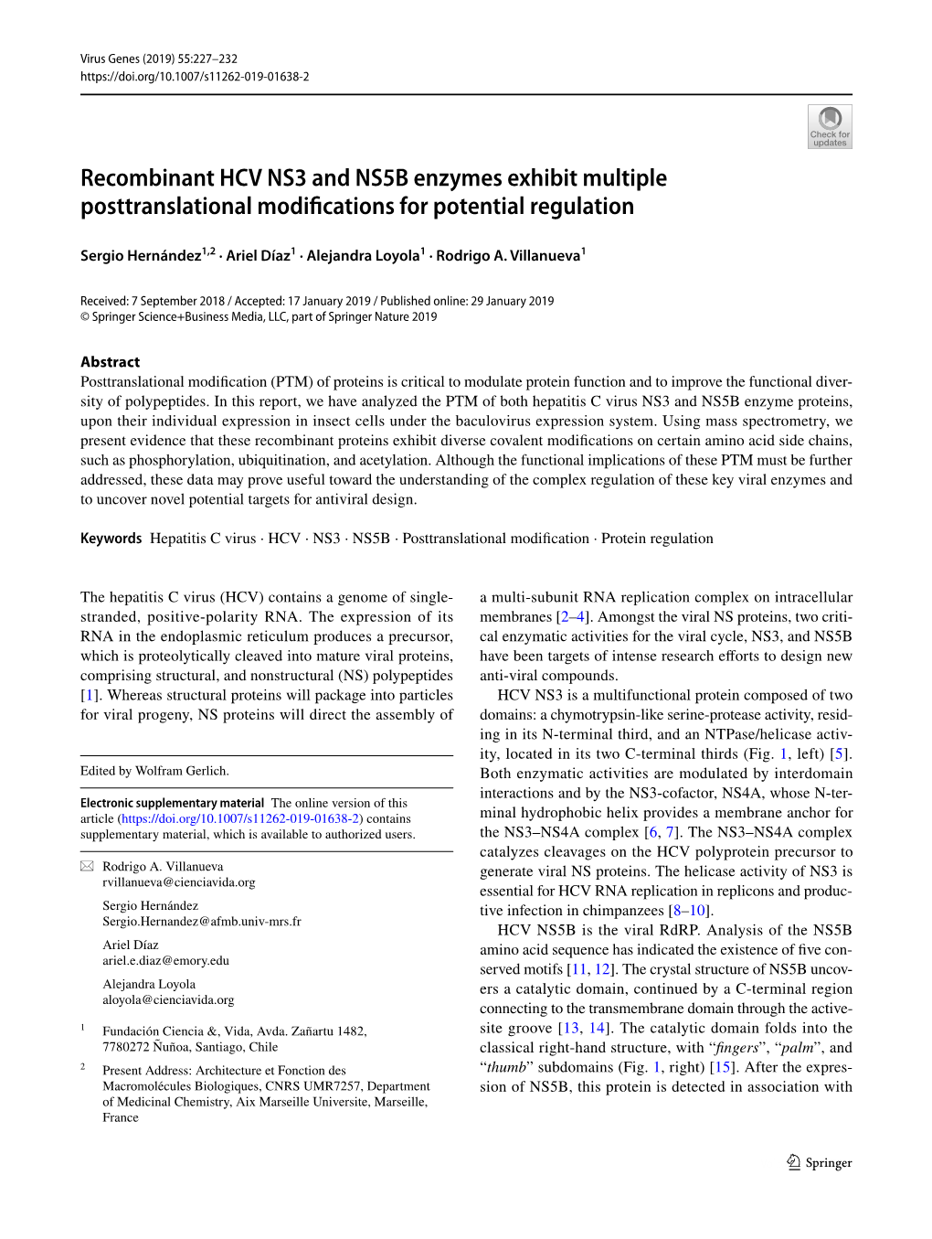 Recombinant HCV NS3 and NS5B Enzymes Exhibit Multiple Posttranslational Modifications for Potential Regulation