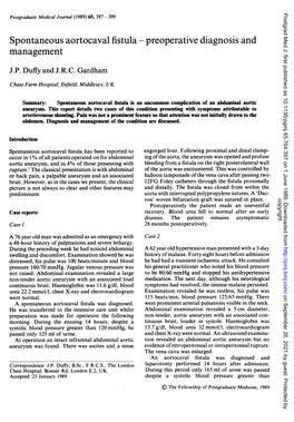 Spontaneous Aortocaval Fistula - Preoperative Diagnosis and Management J.P