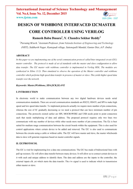 DESIGN of WISHBONE INTERFACED I2CMASTER CORE CONTROLLER USING VERILOG Ramesh Babu Dasara1, Y