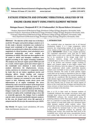 Fatigue Strength and Dynamic Vibrational Analysis of V8 Engine Crank Shaft Using Finite Element Method