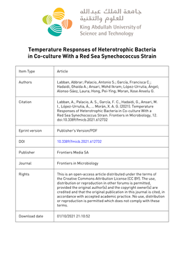 Temperature Responses of Heterotrophic Bacteria in Co-Culture with a Red Sea Synechococcus Strain