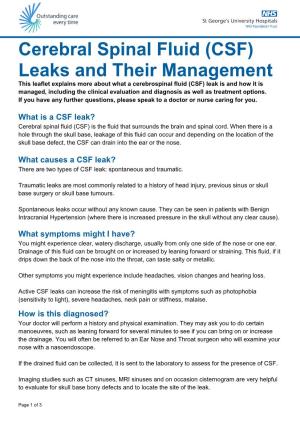 Cerebral Spinal Fluid (CSF) Leaks and Their Management