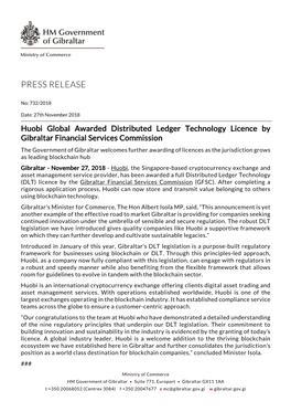 Huobi Global Awarded Distributed Ledger Technology Licence By