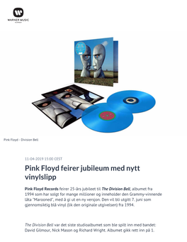 Pink Floyd Feirer Jubileum Med Nytt Vinylslipp